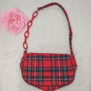Hot Topic Red and Black Plaid Shoulder Bag